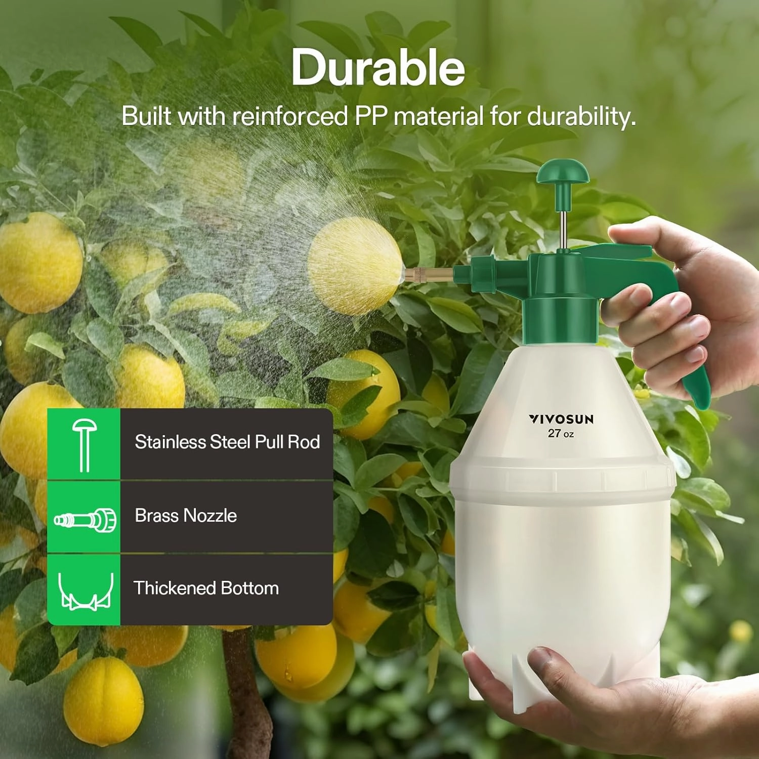 VIVOSUN 0.2 Gallon Handheld Garden Pump Sprayer, 27 oz Gallon Lawn & Garden Pressure Water Spray Bottle with Adjustable Brass Nozzle, for Plants and Other Cleaning Solutions (0.8L Green)