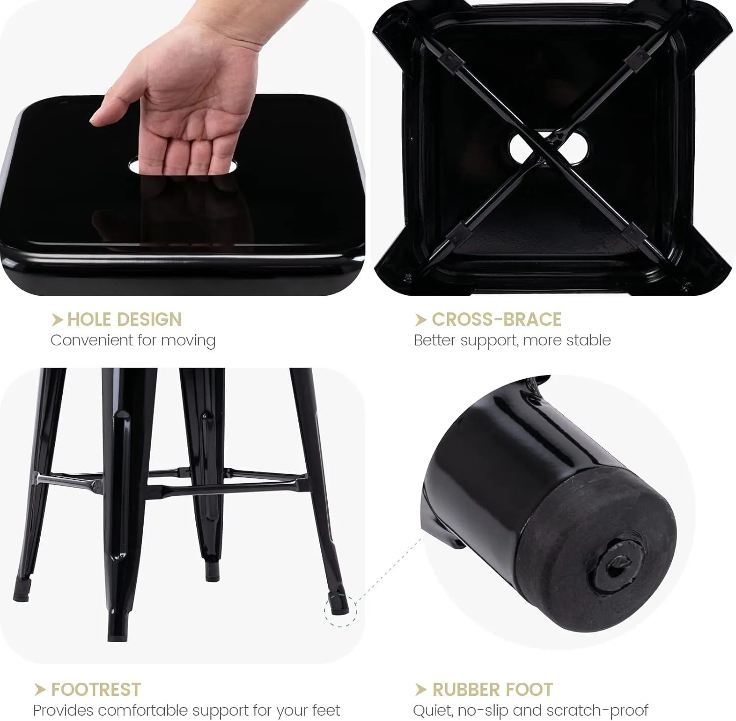 Vogue Furniture Direct 24" Bar Stools Black Backless Metal Barstools Indoor-Outdoor Counter Height Stools with Square Seat, Set of 2 - VF1571001