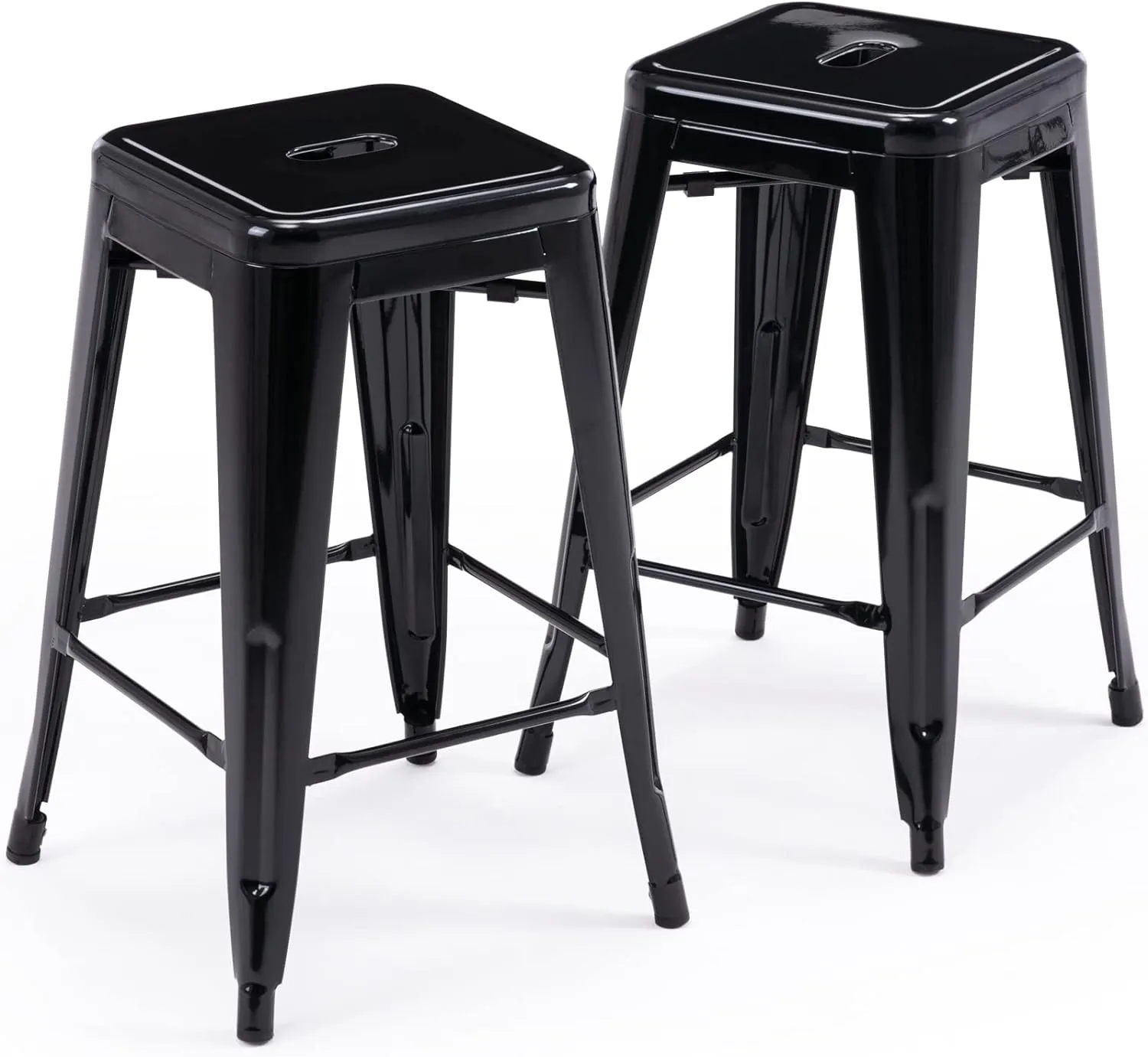 Vogue Furniture Direct 24" Bar Stools Black Backless Metal Barstools Indoor-Outdoor Counter Height Stools with Square Seat, Set of 2 - VF1571001