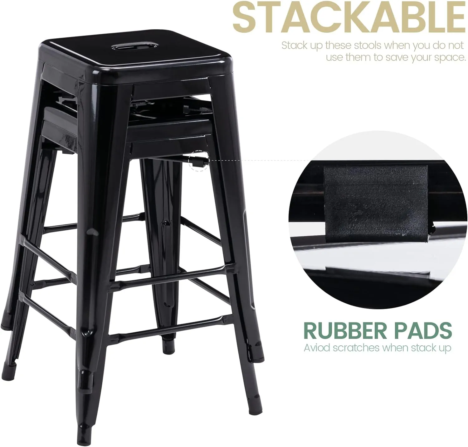 Vogue Furniture Direct 24" Bar Stools Black Backless Metal Barstools Indoor-Outdoor Counter Height Stools with Square Seat, Set of 2 - VF1571001