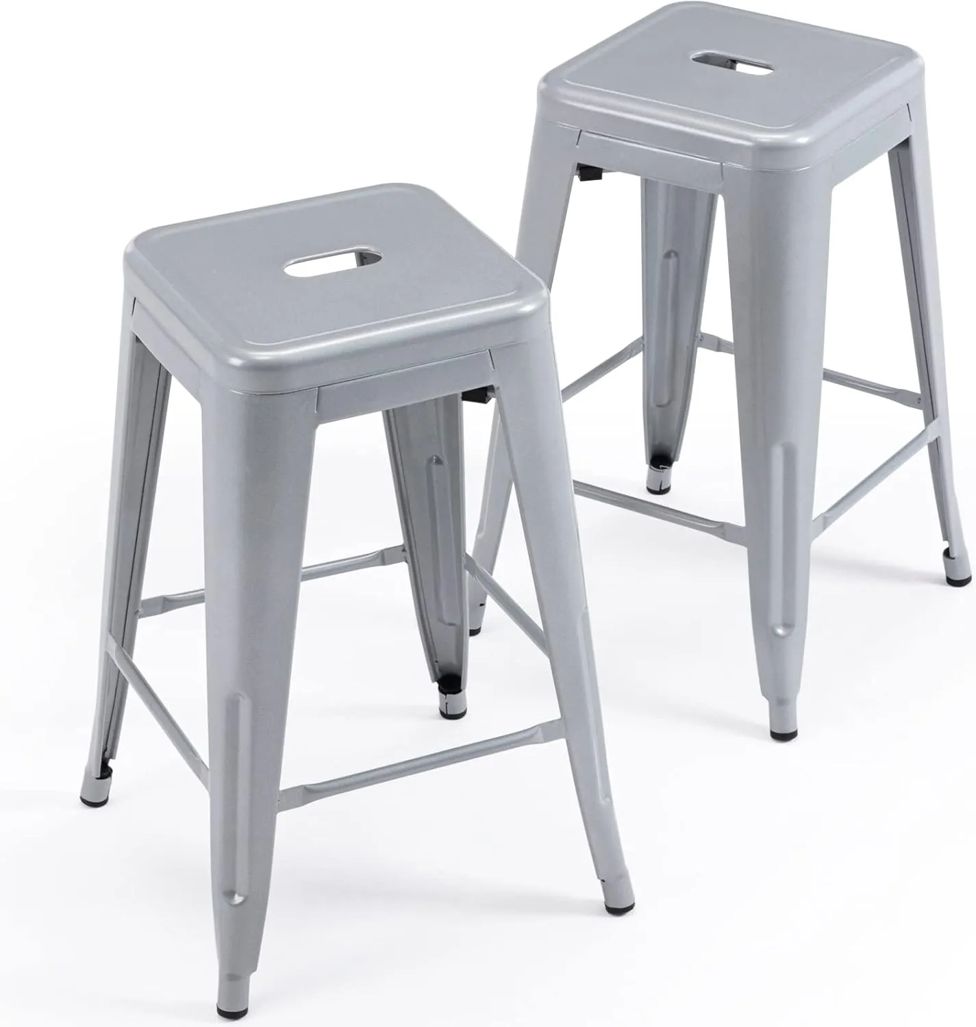 Vogue Furniture Direct 24" High Bar Stools Backless Silver Metal Barstools Indoor-Outdoor Barstools Counter Height Stools with Square Seat, Set of 2 - VF1571021
