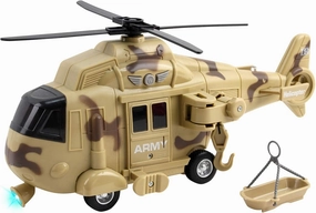Vokodo Military Helicopter 11" With Lights Sounds Push And Go Includes Rescue Basket Durable Toy Friction Power Kids Army Soldier Chopper Pretend Play Truck Great Gift For Children Boys Girls Toddlers