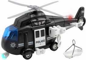 Vokodo Police Helicopter 11" With Lights And Sounds Push And Go Includes Rescue Basket Durable Toy Friction Kids Cop Chopper SWAT Airplane Pretend Play Truck Great Gift For Children Boys Girl Toddlers