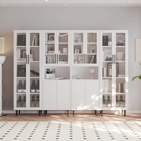 VOWNER 4 PCS Bookcase, 5-Tier Modern Bookshelf with 3 Large Drawers, Modern Large Storage Display Cabinet Set for Home Office, Living Room (ACCA) (White)