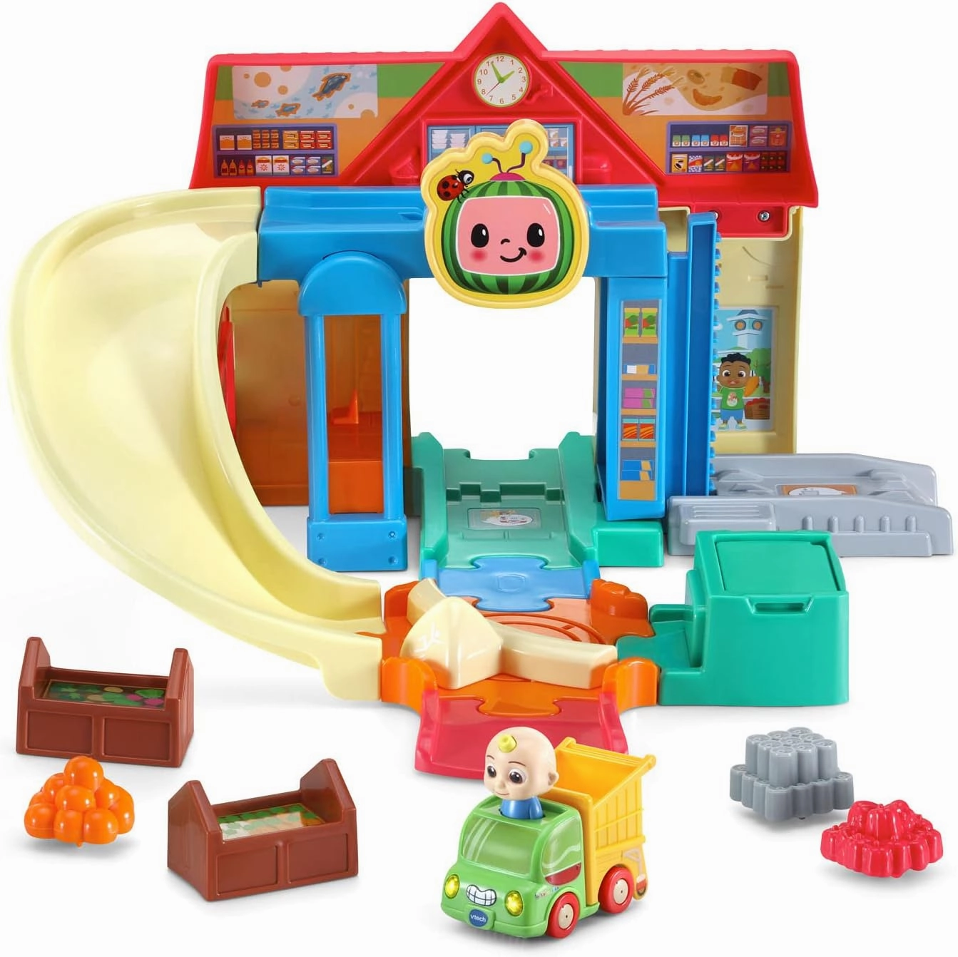 VTech CoCoMelon Go! Go! Smart Wheels Cart Racers Grocery Store Track Set