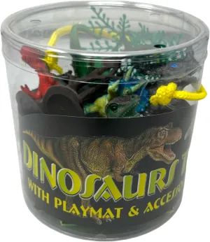 WARM FUZZY Toys Kids Tub of 7 Realistic Dinosaur Figurines, 1 Tub & Playmat - Engaging Educational Playtime - Ultimate Fun & Learning Experience for Home or Classroom (Ages 3 )
