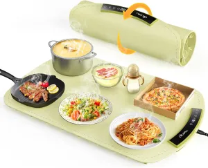 Warming Mat for Food - 8-Temp Electric Warmer Tray for Buffets, Parties with Child Lock & 4-Hour Auto Shut-Off, Easy to Clean for Baby Bottles, Thawing, Travel, Green