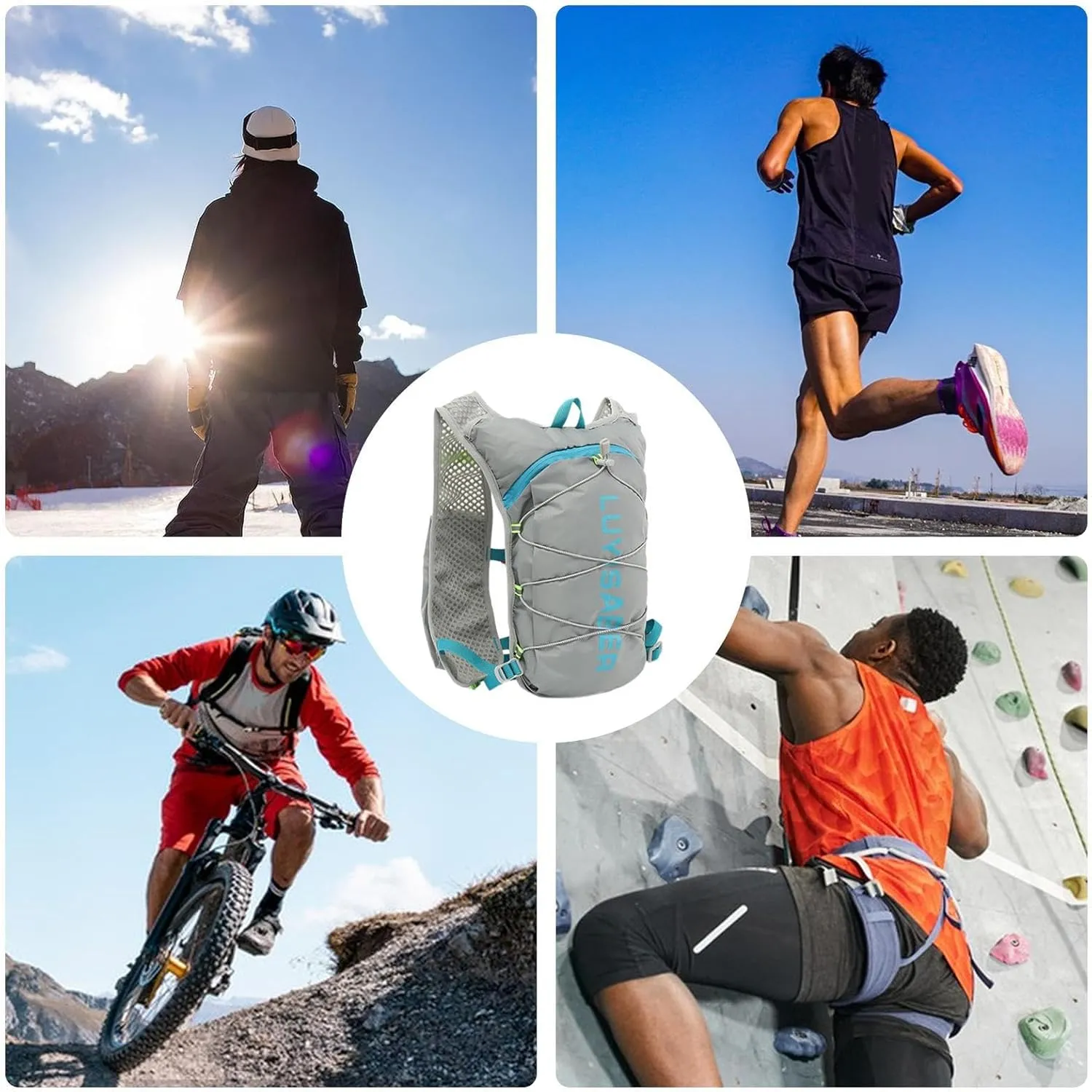 Water Backpack – Reflective Hiking Pack, Adjustable Shoulder Straps | Breathable Back Pads, Lightweight Hydration Carrier, Outdoor Daypack, for Cycling, Climbing, Trail Running, Hiking Trips