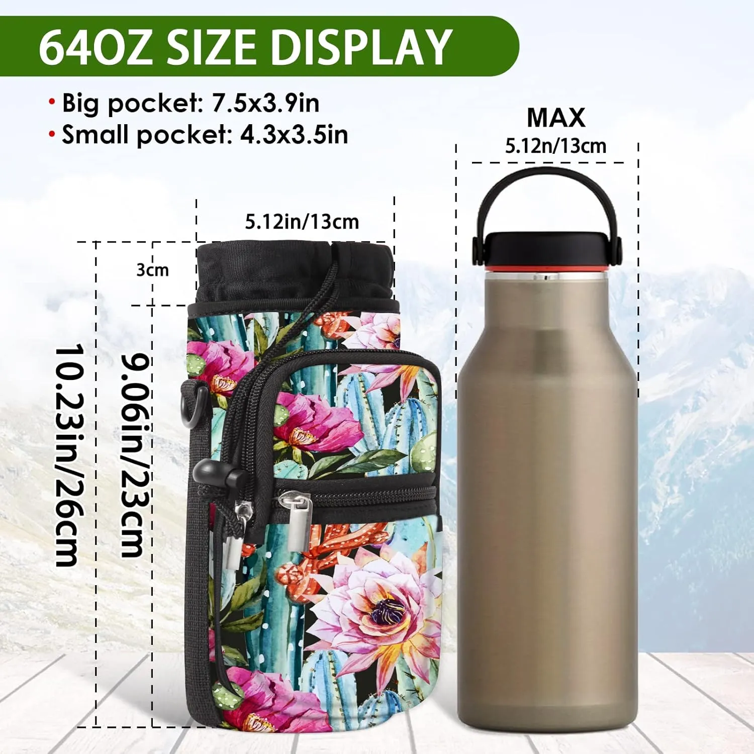 Water Bottle Carrier Bag Holder 25oz 32oz 40oz 64oz Insulated Water Bottle Sling Sleeve Case Cover with Strap Pockets
