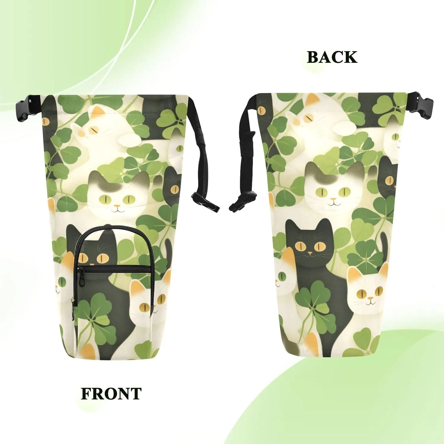 Water Bottle Holder with Strap 20/24/32/40oz Insulated Water Bottle Carrier Sling Bag Sleeve with Phone Pocket for Hiking Travelling Camping American Shorthair St. Patrick Clover Green