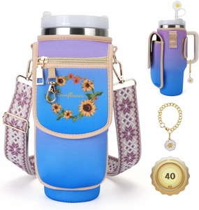Water Bottle Carrier Bag, Crossbody Bag with Phone Pocket for Stanley 40oz,Tumbler Holder Pouch with Adjustable Shoulder Strap Cup Accessories for Hiking Camping Fishing Travelling