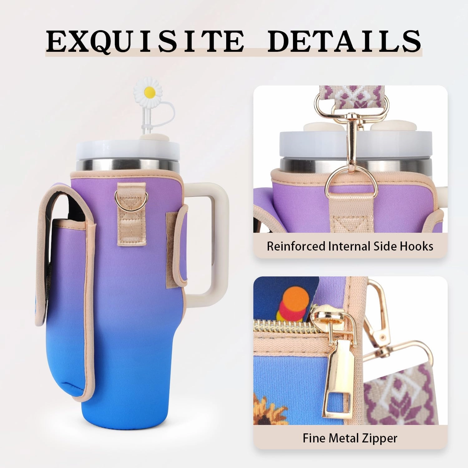 Water Bottle Carrier Bag, Crossbody Bag with Phone Pocket for Stanley 40oz,Tumbler Holder Pouch with Adjustable Shoulder Strap Cup Accessories for Hiking Camping Fishing Travelling