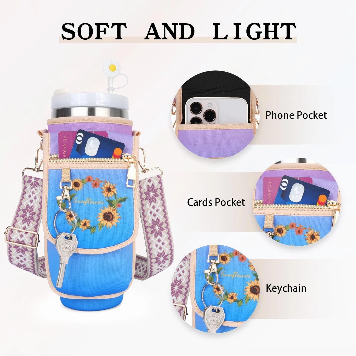 Water Bottle Carrier Bag, Crossbody Bag with Phone Pocket for Stanley 40oz,Tumbler Holder Pouch with Adjustable Shoulder Strap Cup Accessories for Hiking Camping Fishing Travelling