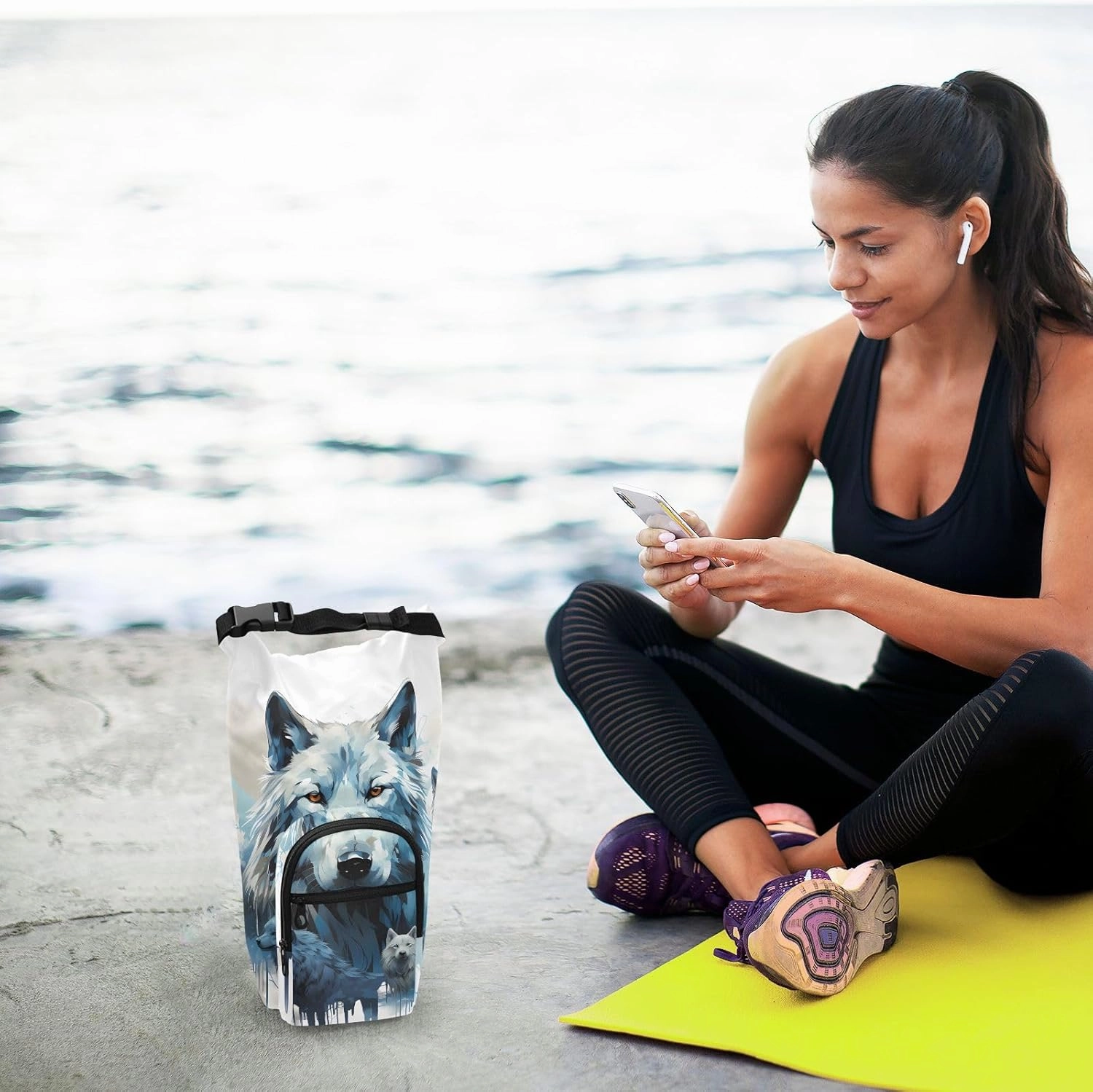Water Bottle Carrier Bag Watercolor Wolf Family Pattern Bottle Pouch Holder Sports Water Bottle Accessories