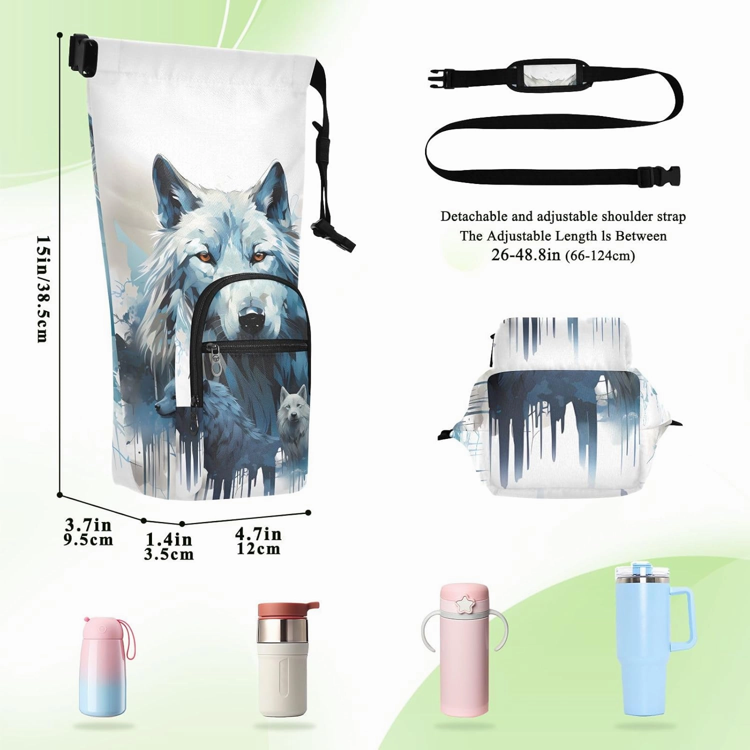 Water Bottle Carrier Bag Watercolor Wolf Family Pattern Bottle Pouch Holder Sports Water Bottle Accessories