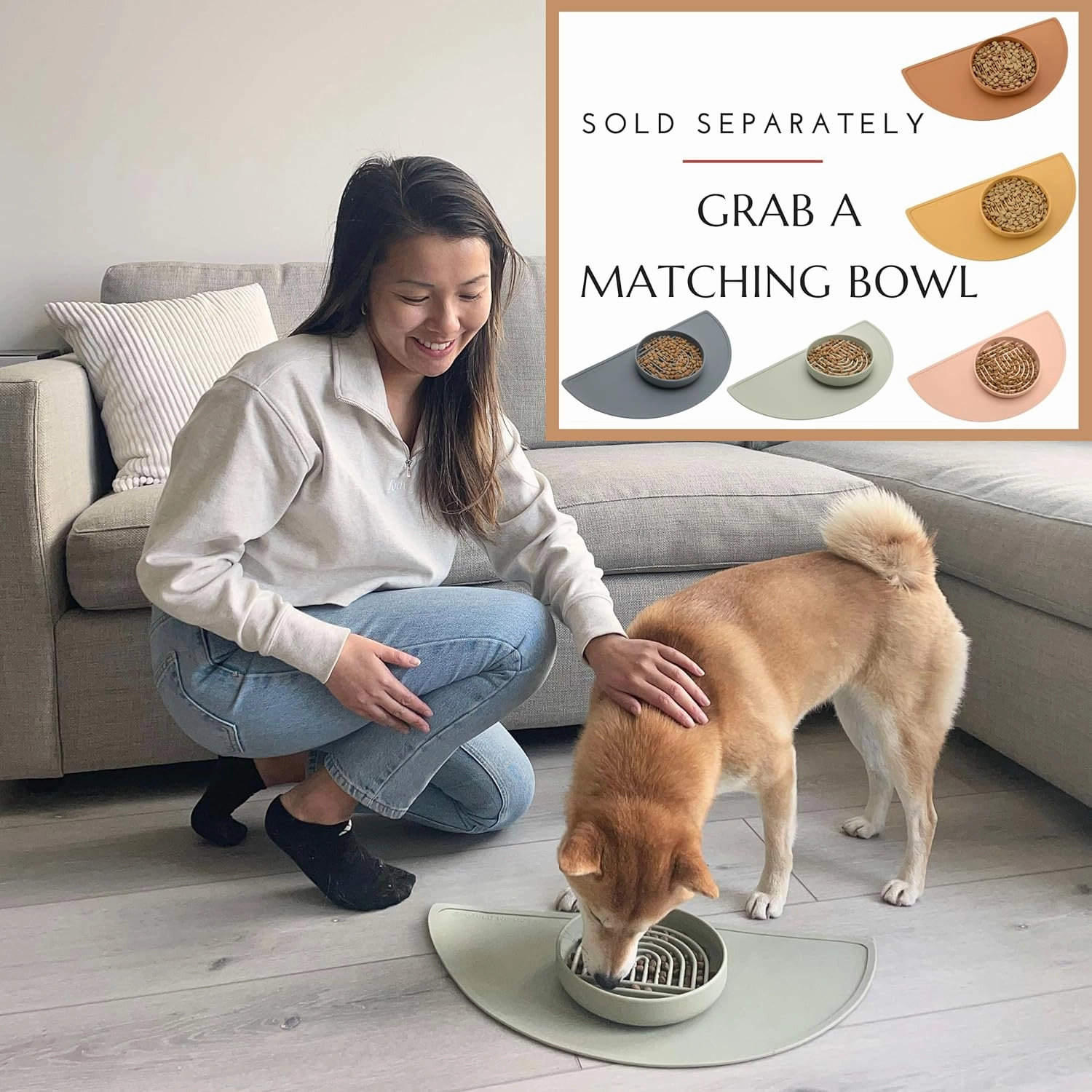 Waterproof Silicone Pet Food Mat - Non-Slip, Spill-Proof Feeding Mats for Floors, Raised Edge Design, Easy-to-Clean, Durable Flexible Rubber Mat for Dog & Cat Bowls, Medium - Spruce