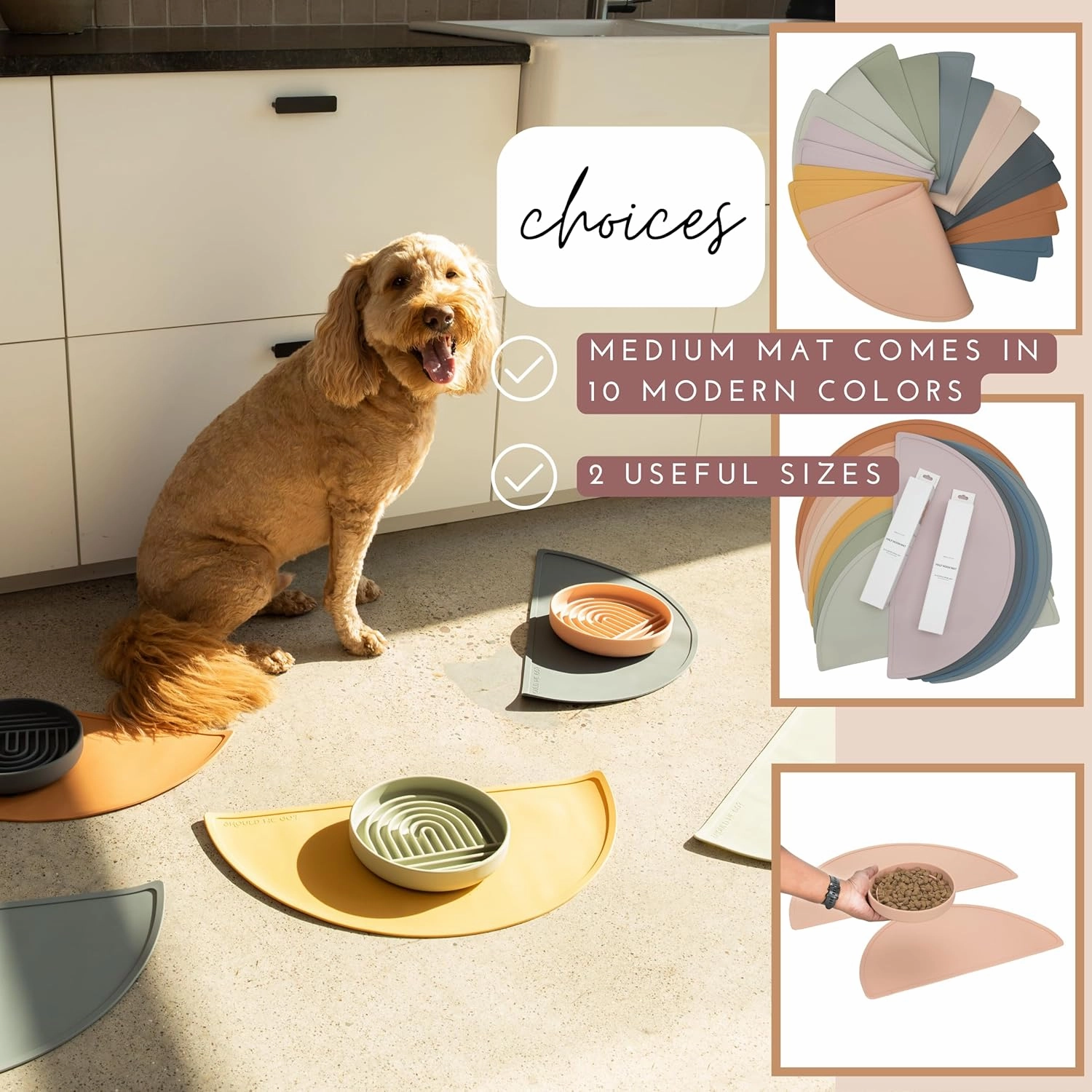 Waterproof Silicone Pet Food Mat - Non-Slip, Spill-Proof Feeding Mats for Floors, Raised Edge Design, Easy-to-Clean, Durable Flexible Rubber Mat for Dog & Cat Bowls, Medium - Spruce