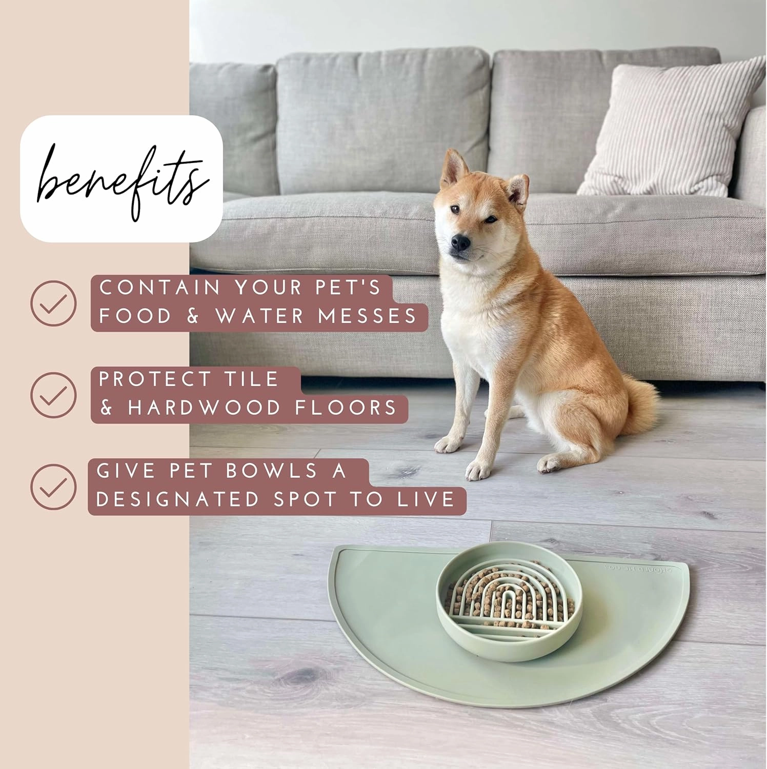 Waterproof Silicone Pet Food Mat - Non-Slip, Spill-Proof Feeding Mats for Floors, Raised Edge Design, Easy-to-Clean, Durable Flexible Rubber Mat for Dog & Cat Bowls, Medium - Spruce