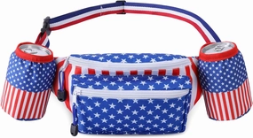 Wehhbtye 4th of July Fanny Pack, Patriotic Waist Pack with 2 Drink Carrier, Adjustable USA Flag Belt Bag for Women Men Independence Day Themed Party Outfit Accessories and Traveling
