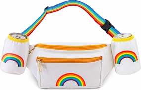 Wehhbtye Rainbow Fanny Pack, Pride Waist Pack with 2 Drink Carrier, Adjustable Multicolor Belt Canvas Bag for Women Men LGBTQ Festival Rave Party Outfit Accessories and Traveling