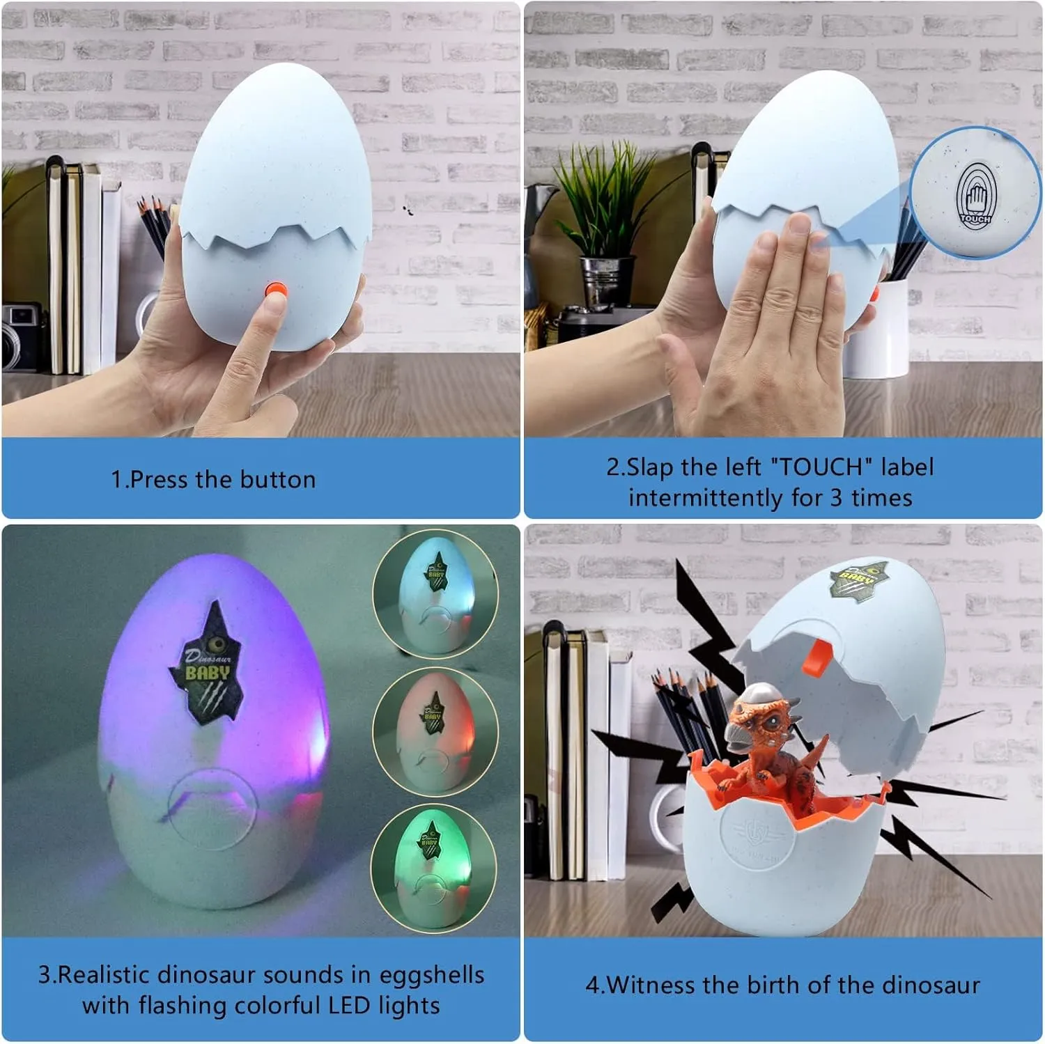 Wekity Hatching Eggs Dinosaur Toys,Dinosaur Eggs,LED Light and Sound,Creative Educational Toy Party Favor Easter Birthday Gift for Kid (Ceratosauru)