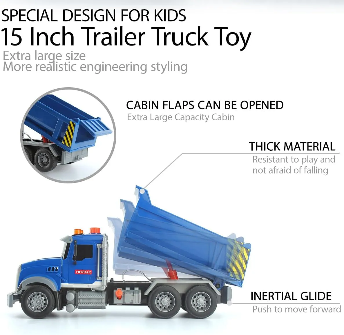 Wenbeier Dump Truck Toy for Kids 15" Large Toddler Trucks Toys Big Heavy Trucks with Lights and Sounds Kids Car Toys for Boys Age 3-5