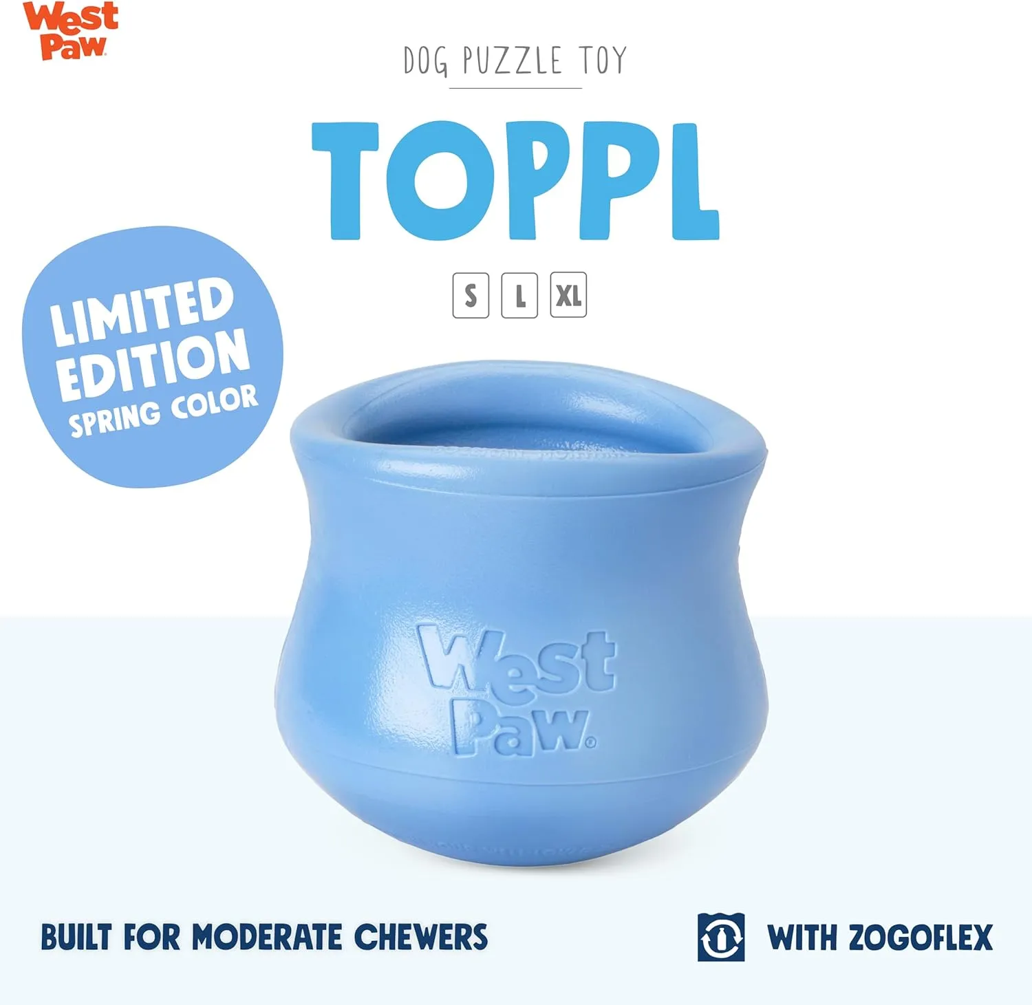 WEST PAW Zogoflex Limited Edition Toppl Treat Dispensing Dog Toy Puzzle – Interactive Chew Toys for Dogs – Dog Toy for Moderate Chewers, Fetch, Catch – Holds Kibble, Treats, Large 4", Periwinkle