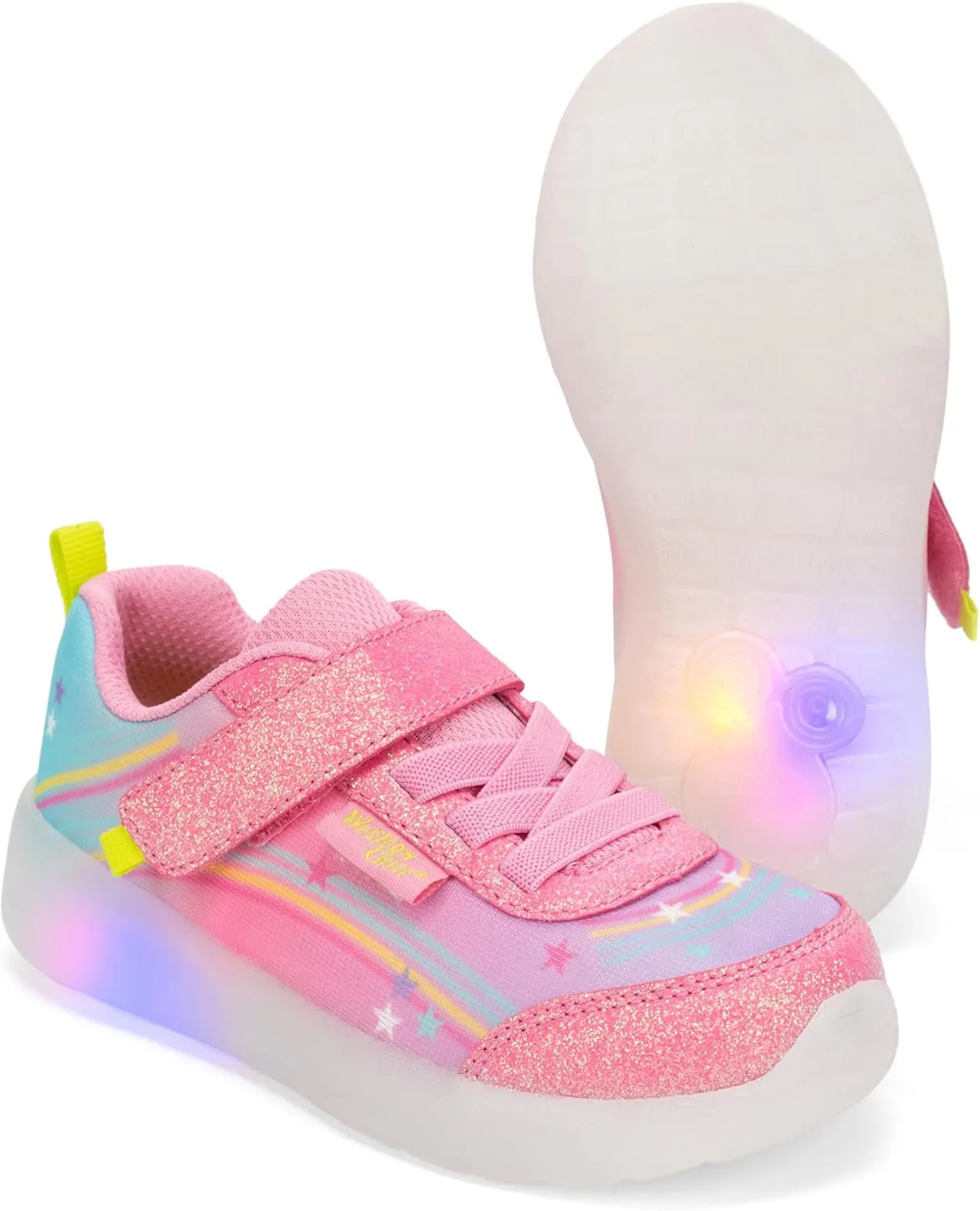 Western Chief Kids Lighted Flash Feet Sneakers – Breathable Mesh Shoes with Flashing Lights, Adjustable Strap, and Slip-Resistant Outsole for Active Boys and Girls