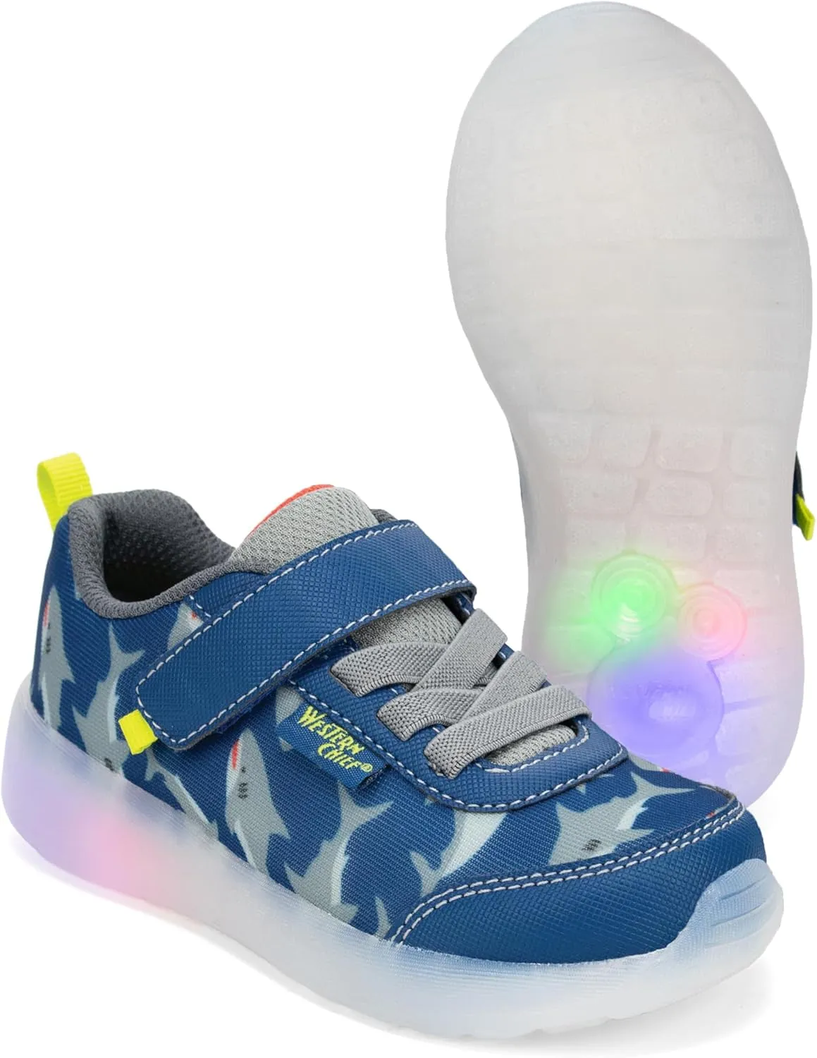 Western Chief Kids Lighted Flash Feet Sneakers – Breathable Mesh Shoes with Flashing Lights, Adjustable Strap, and Slip-Resistant Outsole for Active Boys and Girls