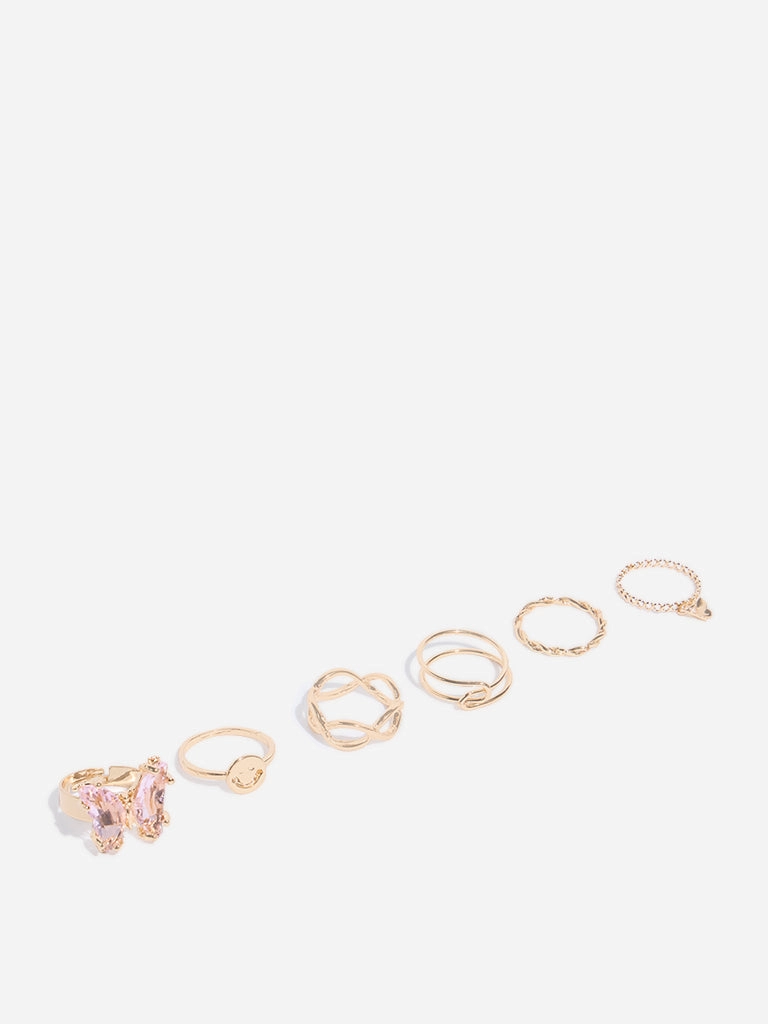 Westside Accessories Gold Butterfly Stackable Rings - Pack of 6