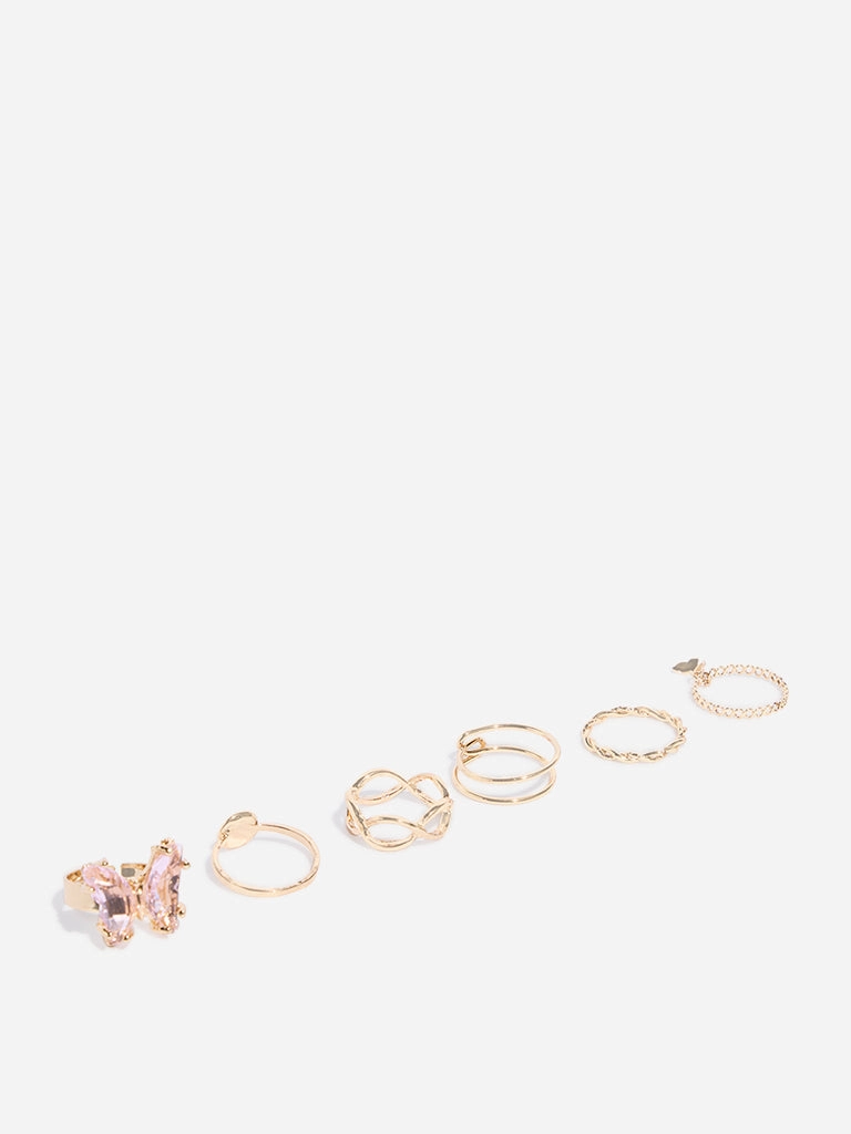 Westside Accessories Gold Butterfly Stackable Rings - Pack of 6