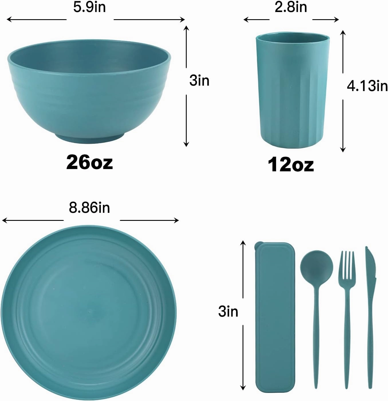 Wheat Straw Plates and Bowls Sets 28 PCS,Chip Resistant Dinnerware Sets for 4,Microwave Safe Dish Sets, Stackable and Lightweight Cup Set, Cutlery Set for Kitchen,Outdoor,Camping(Green)