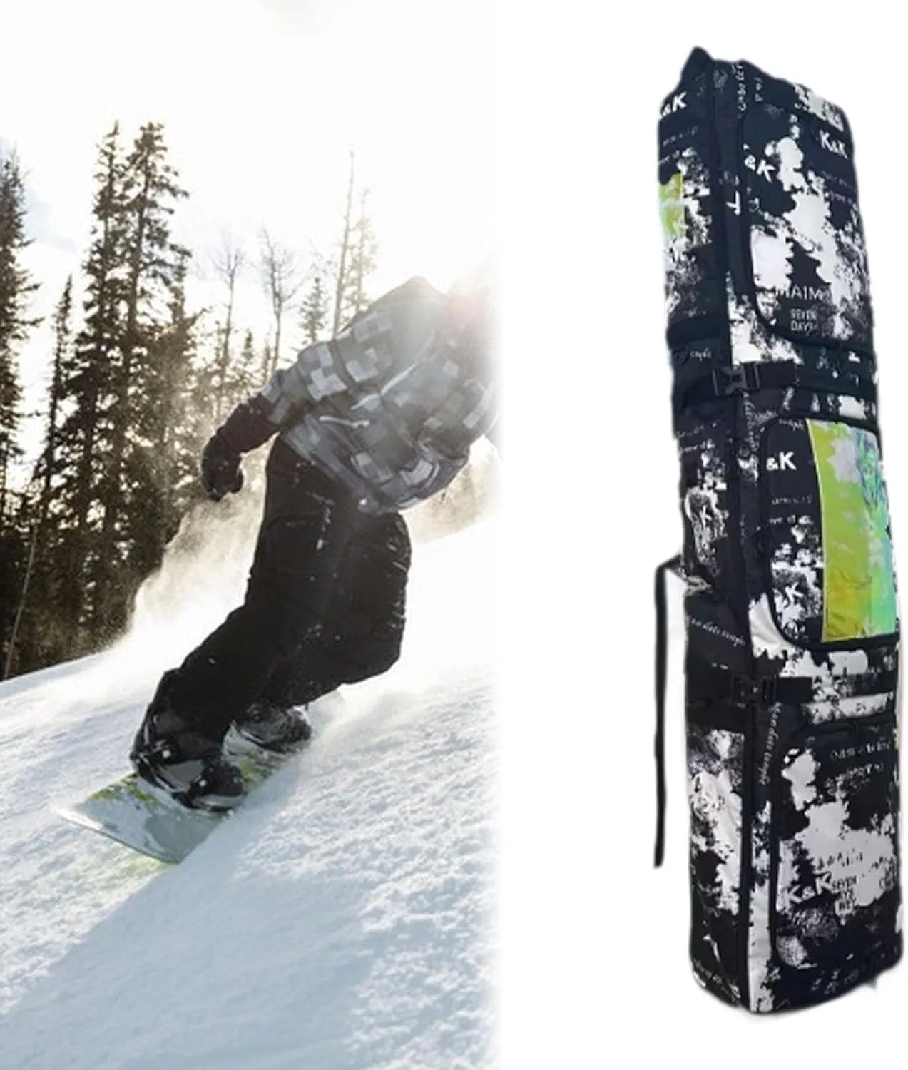 Wheeled Ski and Snowboard Bag for Easy Transport with Rolled Top