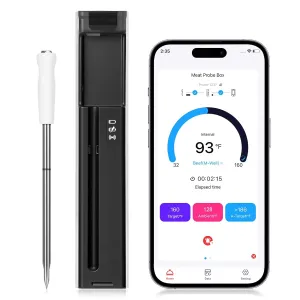Wireless Bluetooth Meat Thermometer, Standalone Smart Base, Ultra-Thin Probe, Measures Internal & Ambient Temp, 500FT Remote Range Food Thermometer for Cooking, Grill, Smoker, BBQ, Oven, Air Fryer