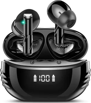 Wireless Earbuds Bluetooth 5.4 in Ear Light-Weight Headphones Built-in MIC, 48H Playback HiFi Stereo Bass Earphones, IPX7 Waterproof Ear Buds with Digital Display Charging Case, Touch Control, Black