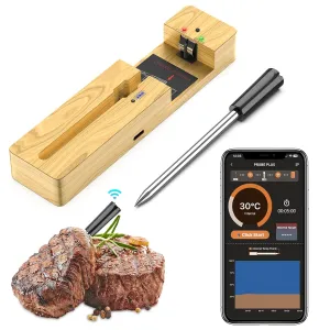 Wireless Meat Thermometer Bluetooth with Ceramics Probe for Grilling/Cooking Waterproof Digital Oven Food Thermometer with 600Ft Range Perfect for BBQ/Air Fryer Compatible with iOS & Android Smart App