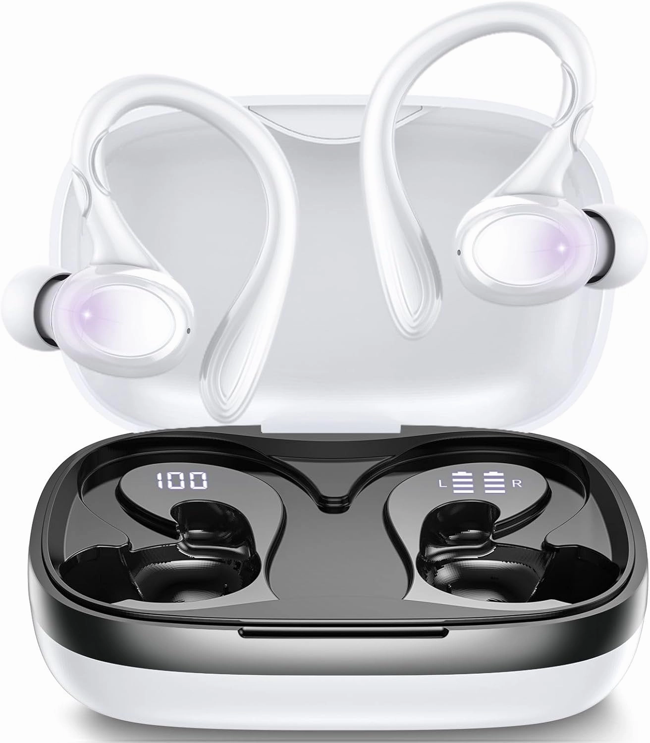 Wireless Earbuds, 60H Playback Bluetooth 5.3 Headphones,Noise Cancelling Wireless Headphones with LED Battery Display, Mics Clear Call, IPX7 Waterproof Bluetooth Earbuds for Workout Sports (White)