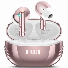 Wireless Earbuds Bluetooth 5.4 in Ear Light-Weight Headphones Built-in MIC, 48H Playback HiFi Stereo Bass Earphones, IPX7 Waterproof Ear Buds with Charging Case, Touch Control, Rose Gold