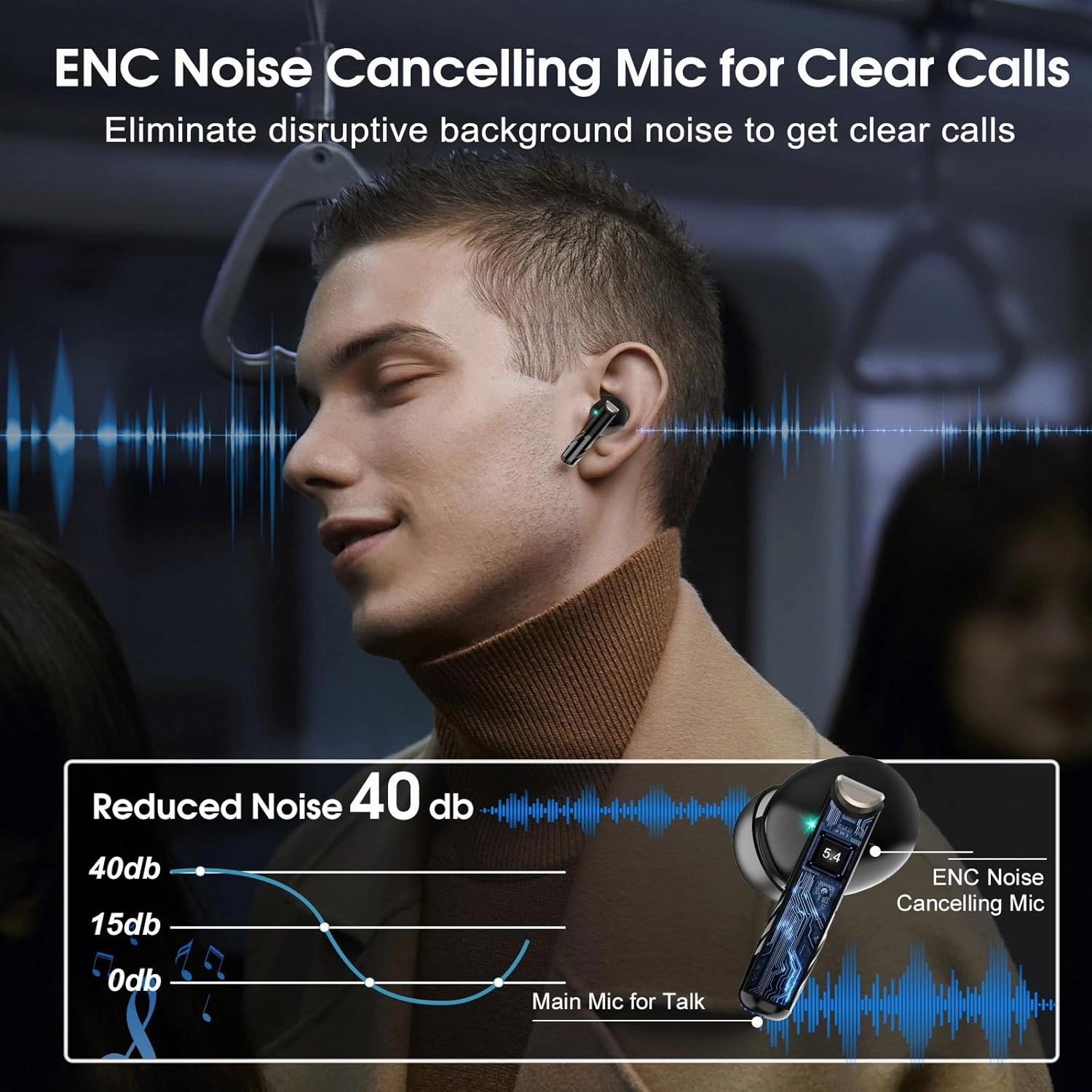 Wireless Earbuds Bluetooth 5.4 in Ear Light-Weight Headphones Built-in MIC, 48H Playback HiFi Stereo Bass Earphones, IPX7 Waterproof Ear Buds with Digital Display Charging Case, Touch Control, Black