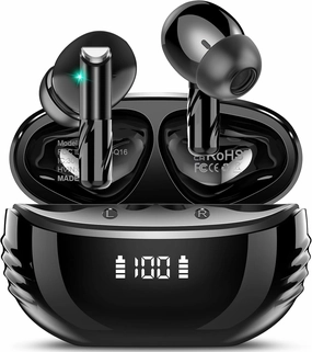 Wireless Earbuds Bluetooth 5.4 in Ear Light-Weight Headphones Built-in MIC, 48H Playback HiFi Stereo Bass Earphones, IPX7 Waterproof Ear Buds with Digital Display Charging Case, Touch Control, Black