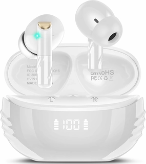 Wireless Earbuds Bluetooth 5.4 in Ear Light-Weight Headphones Built-in MIC, 48H Playback HiFi Stereo Bass Earphones, IPX7 Waterproof Ear Buds with Digital Display Charging Case, Touch Control, White