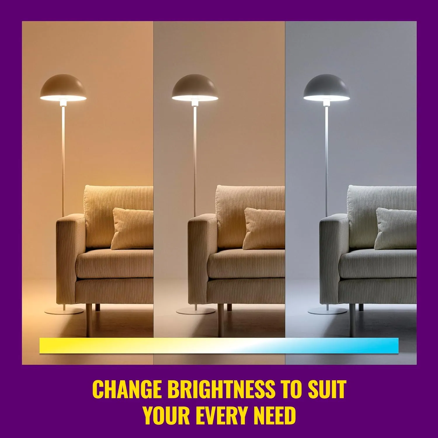 WiZ 60W A19 Color LED Smart Bulb - Pack of 3 - E26- Indoor - Connects to Your Existing Wi-Fi - Control with Voice or App   Activate with Motion - Matter Compatible