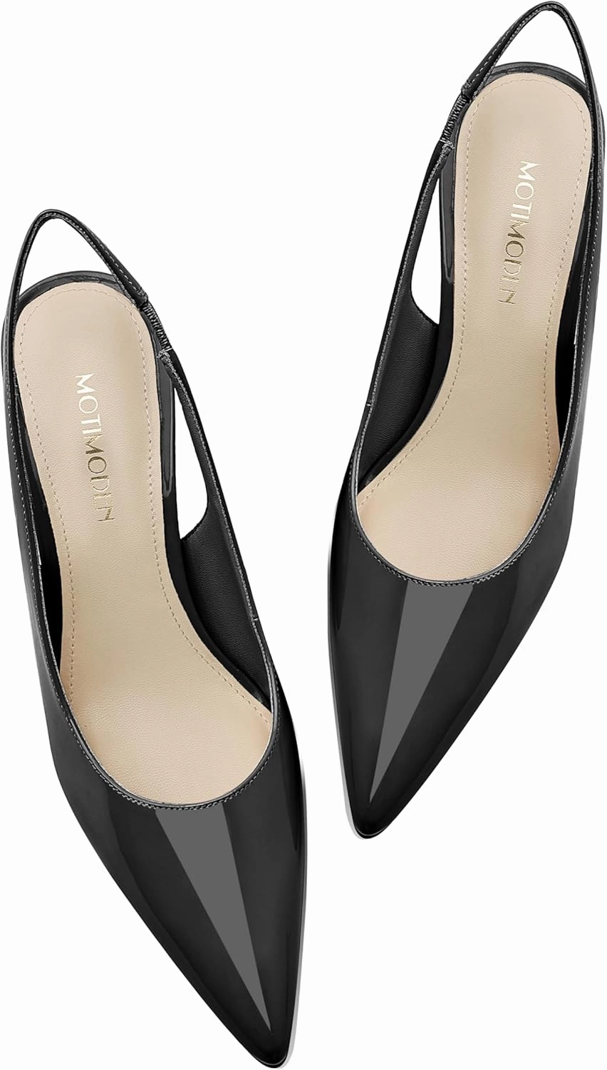 Women's Kitten Heel Slingback Pointed Closed Toe Pumps Dress Shoes for Women Low Stiletto Heels for Women Comfy Dressy Heels