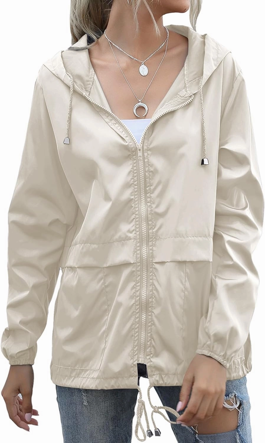Women's Raincoats Lightweight Waterproof Windproof Adjustable Windbreaker Rain Jackets Hooded with Pockets S-XXL
