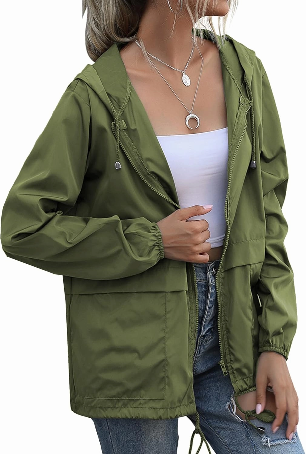 Women's Raincoats Lightweight Waterproof Windproof Adjustable Windbreaker Rain Jackets Hooded with Pockets S-XXL