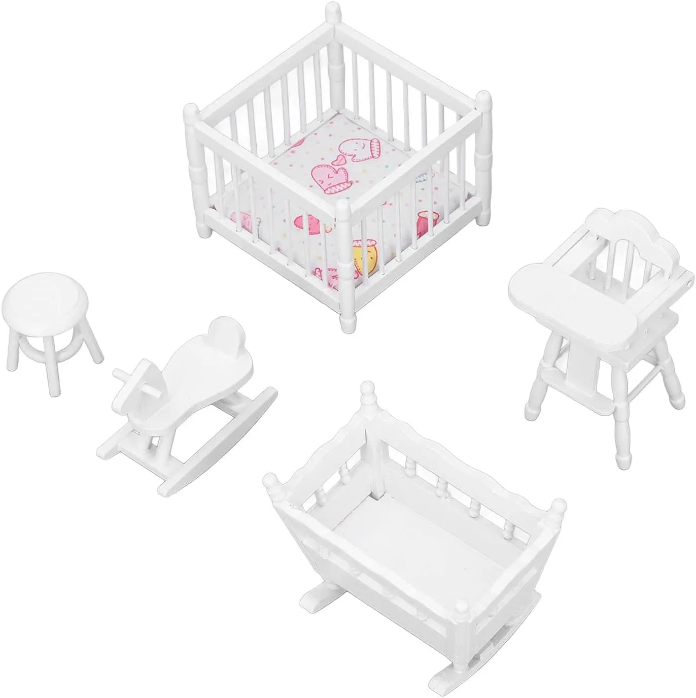 Wooden Dollhouse Furniture, 1:12 Scale Premium Wooden Dollhouse Nursery Furniture for 1:12