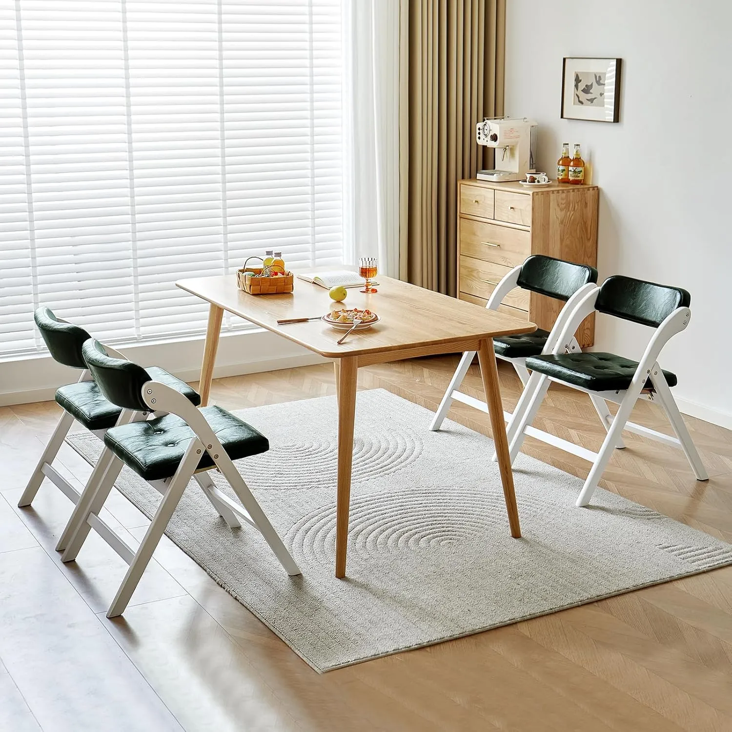Wooden Folding Chairs Set of 2, Folding Chairs with Padded Seats, 31" Stackable Folding Dining Chairs, Folding Extra Chair for Banquet Room, Bedroom, Party Chairs, WhiteGreen