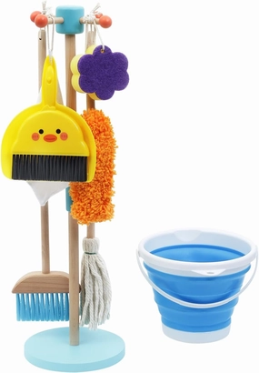 Wooden Kid Cleaning Set,9pcs Housekeeping Play Set for Toddler Children, Toy Cleaning Kit Includes Brush, Broom,Mop,Housework Pretend Play Toys Present for Boys Girls Age 3-6