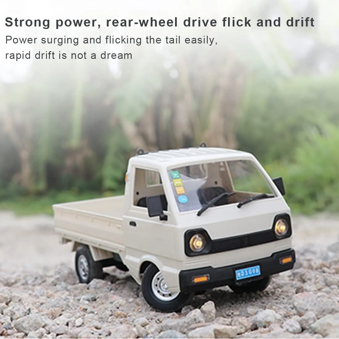 WPL D12 1/16 Rc Kei Truck, 2.4GHz Mini Kei Truck Remote Control Drift Pickup Off Road Vehicle, 130 Motor Rear Drive 20KM/H Cargo Car with Led Light - 3 Battery