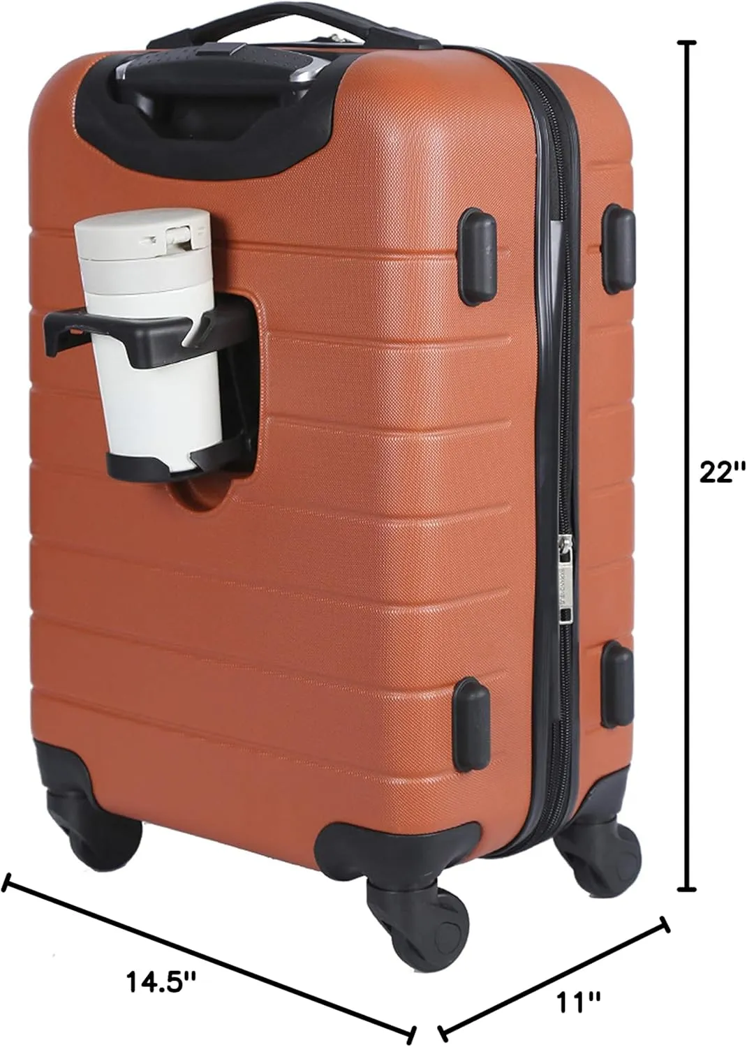 Wrangler Smart Luggage Set with Cup Holder and USB Port, Burnt Orange, 20-Inch Carry-On